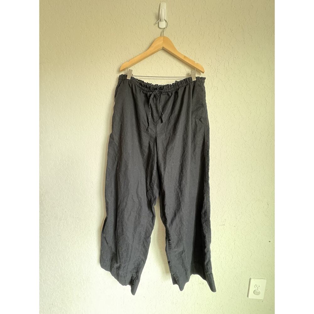 H&M Black Linen Blend Wide Leg Pants Size L Lagenlook Minimalist Pockets